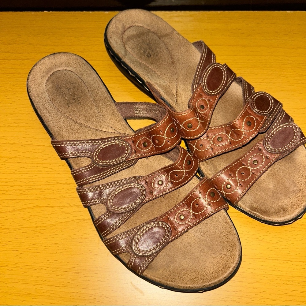 Clarks Tan Leather Strappy Sandals